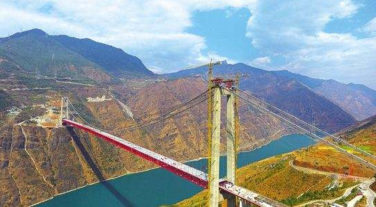 世界在建最大跨径山区悬索桥——华丽高速金沙江大桥桥面板吊装完成