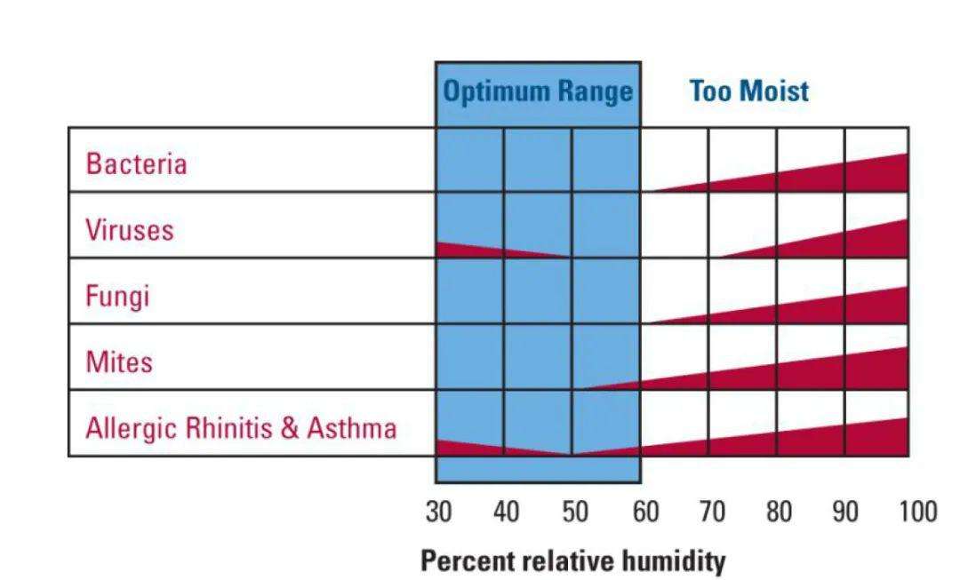 室内相对湿度与微生物滋生状况