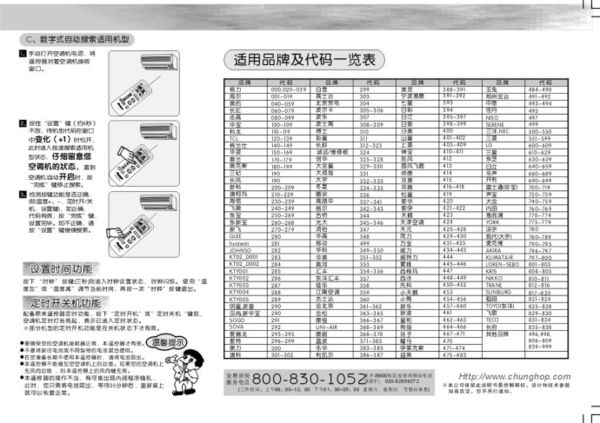 萬能空調遙控器chunghopk100sp代碼表中格蘭仕空調的代碼